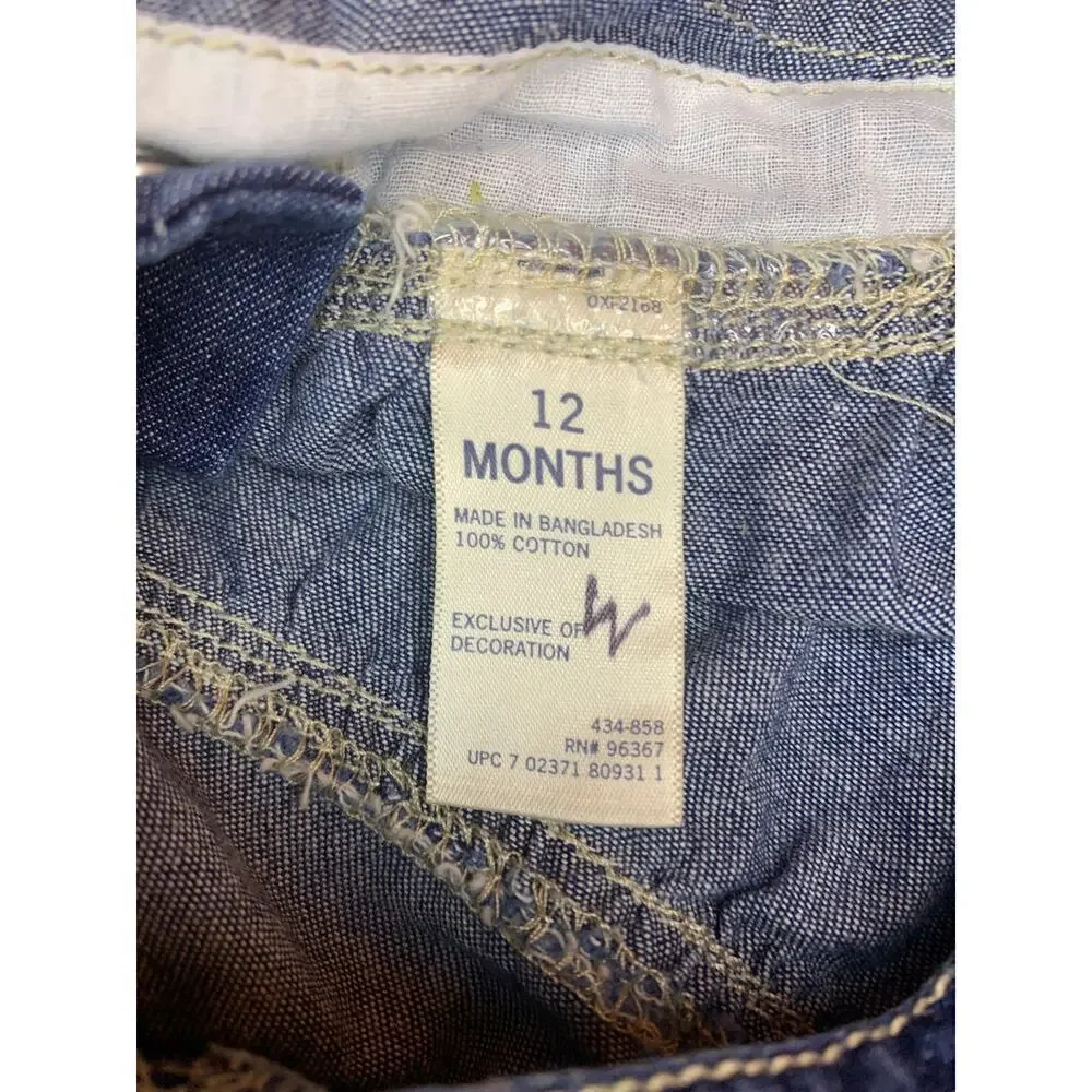 OSHKOSH B’GOSH Girl’s 3 Tier Jean Bib Overall Dress / Size: 12 Mos